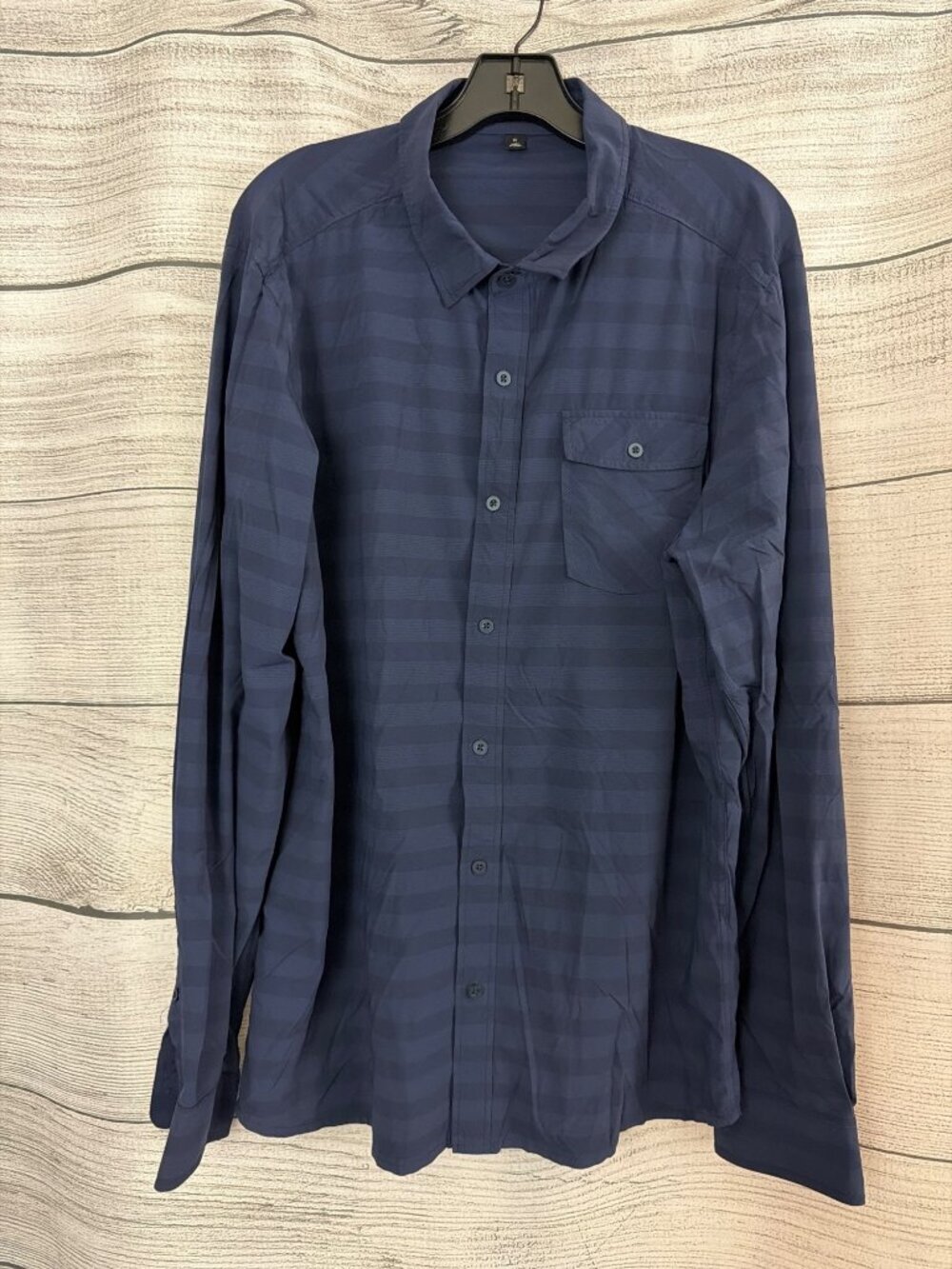 Mens Travis Mathew Navy Striped Long Sleeve Button-Up Size XL